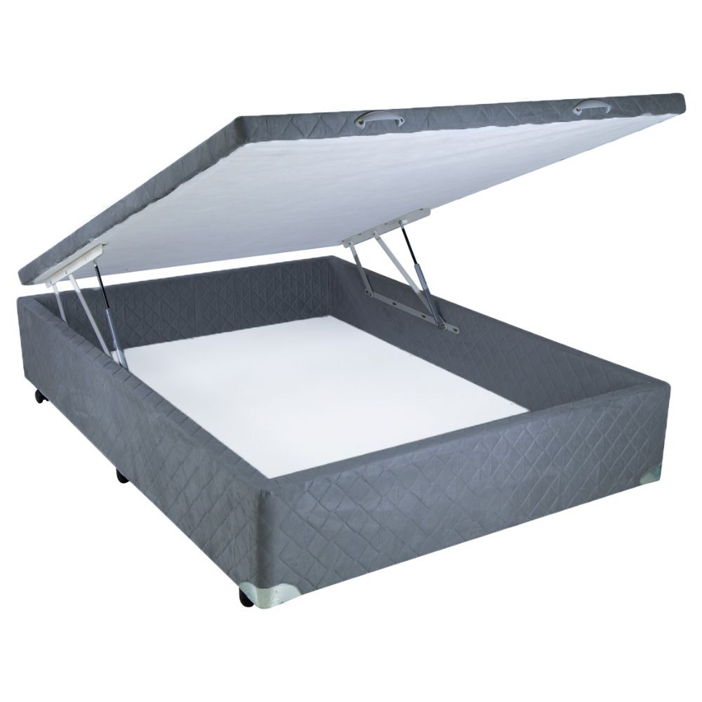 Cama Box Viúva com Baú Mega Colchões Suede Cinza com Pistão - 120x203 -  megacolchoes