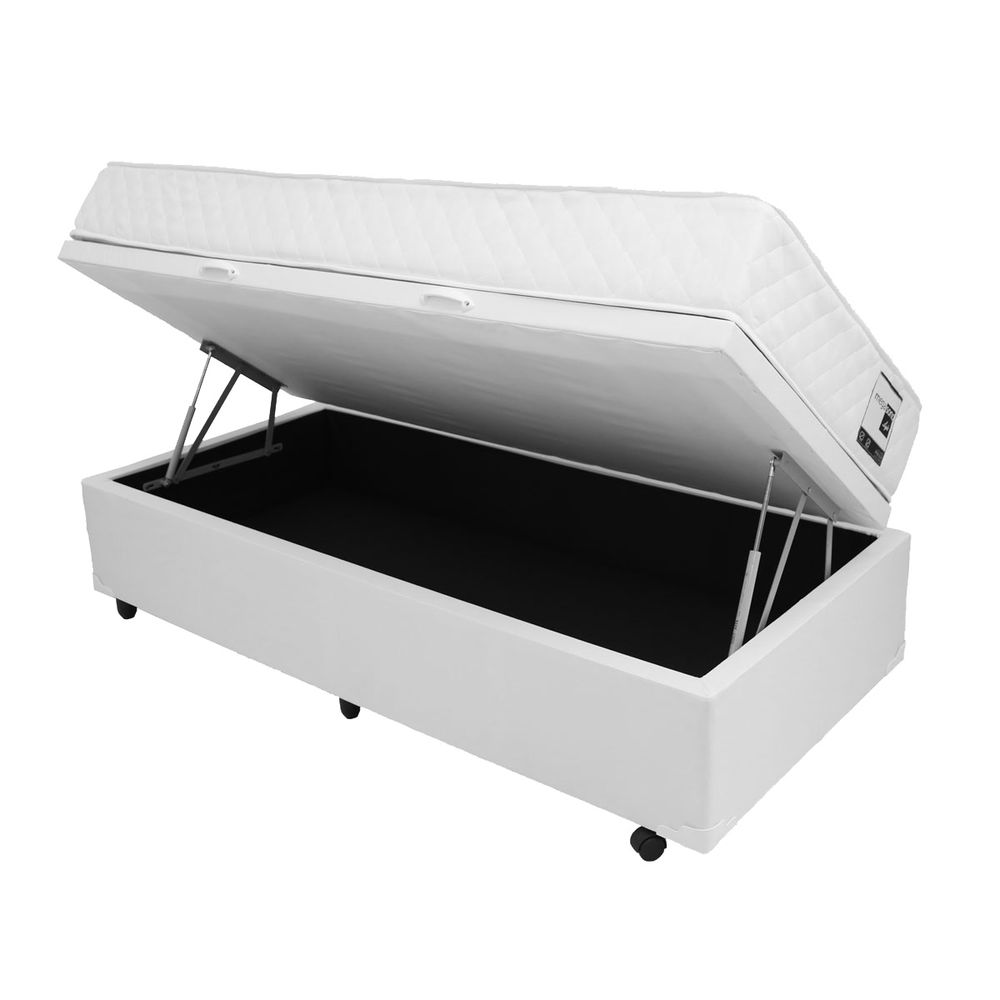 Cama Box Baú com Colchão Solteiro Mega Light Branco - 088x188 - megacolchoes